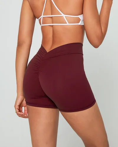 Vista 4 de Danysu Pantalones cortos de entrenamiento con corte en V, pantalones cortos de entrenamiento de cintura alta, pantalones deportivos para gimnasio