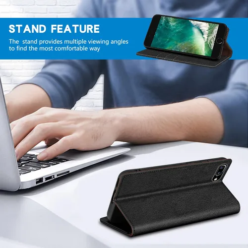 Vista 5 de ZZXX Funda tipo cartera para iPhone 7 Plus con bloqueo RFID, ranura para tarjetas, soporte, funda protectora de cuero magnético fuerte para iPhone 8