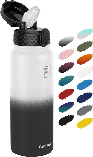 Vista 16 de Fanhaw Botella de agua de acero inoxidable aislada para niños de 20 onzas con tapa con popote, a prueba de fugas y antipolvo, botella de uso diario