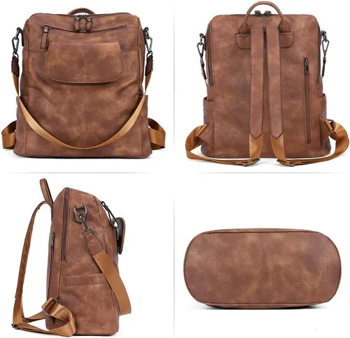 Vista 6 de CLUCI - Mochila de cuero para mujer, grande, convertible, de moda, antirrobo, mochilas de viaje