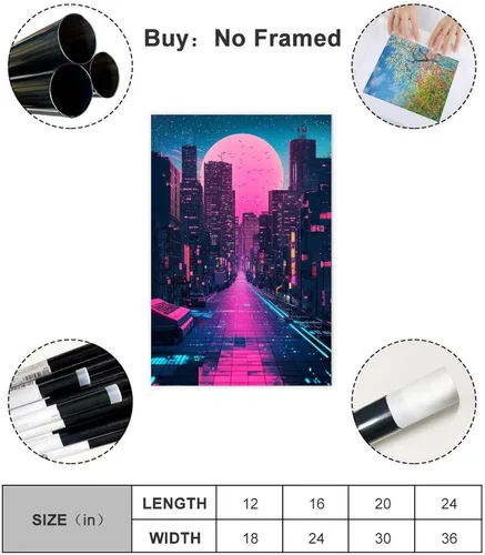 Vista 2 de Póster estético de onda de vapor de neón, arte de pared futurista retro de los años 80 para dormitorio, pintura decorativa, lienzo, arte de pared