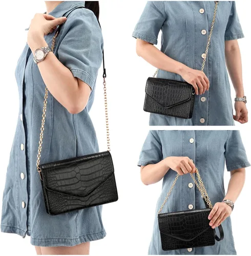 Vista 3 de Ayliss Bolso cruzado pequeño para mujer, bolso de mano clásico de cocodrilo, bolso de hombro con cadena de piel sintética, bolso de noche