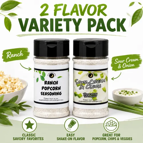 Vista 3 de Condimento de palomitas de maíz Paquete variado de 2 Ranch Crema agria y cebolla Batidores de 3.5 onzas Fabricado en lotes pequeños