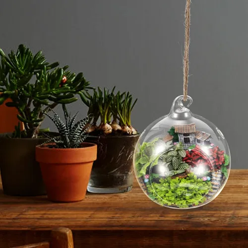 Vista 7 de GANAZONO 2pcs colgante terrario globo DIY aire suculenta plantador transparente florero orbe vela titular para alféizar de la ventana al aire libre