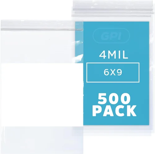 Vista 21 de GPI - 2" x 3" - Paquete a granel de 100, bolsas de plástico transparente con cierre de cremallera de 4 mil de grosor, resistentes, con bloque blanco