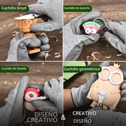 Vista 3 de IMYMEE Kit de corte de madera para principiantes, juego completo de tallado con 4 cuchillos de tallado de madera y 8 bloques de madera de tilo, kit