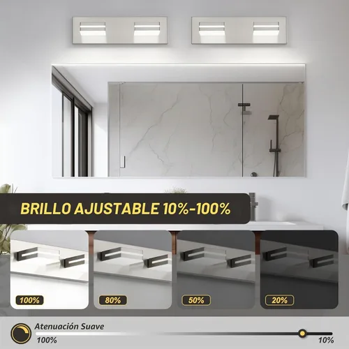 Vista 3 de OKELI - Lámpara de tocador de baño de 2 luces, níquel cepillado, moderna, lámpara frontal para espejo, para baño, escaleras, pasillo, regulable