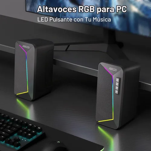 Vista 6 de Jeecoo Altavoces de computadora Bluetooth M30, altavoces RGB para juegos de PC para escritorio con sonido estéreo nítido, modos LED dinámicos