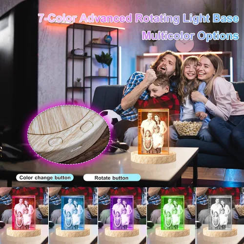 Vista 6 de Foto de cristal 3D personalizada, regalos personalizados para mujeres, hombres, ella, él, mamá, papá, parejas, imagen de vidrio grabado con láser