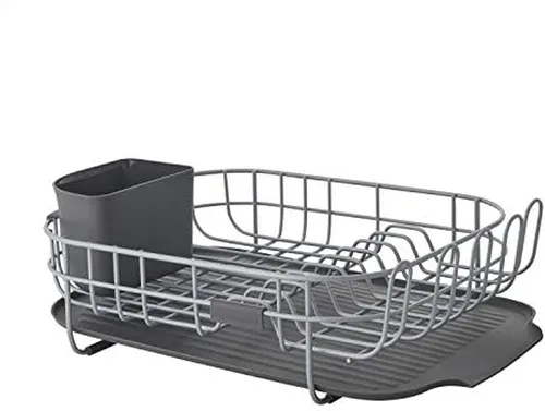 Vista 16 de KitchenAid Escurridor de platos compacto, que ahorra espacio, resistente al óxido con organizador de cubiertos extraíble y bandeja de escurrido Negro