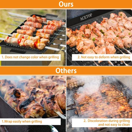 Vista 4 de 2 bandejas para parrilla, barbacoa ACETOP antiadherentes, cestas de parrilla de acero inoxidable al aire libre con parte inferior perforada