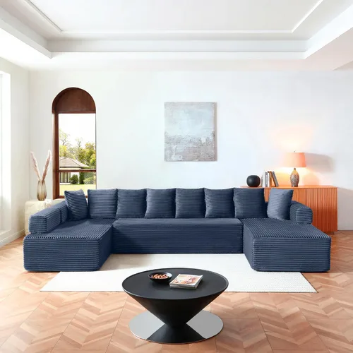 Vista 29 de Sofá cama modular de 124 pulgadas, sofá de nube sin hueso para sala de estar, sofá de 5 asientos en forma de U con 2 bolsillos de almacenamiento y 2
