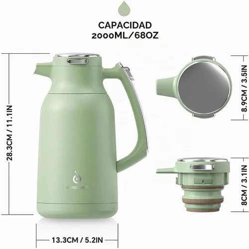 Vista 5 de IDEUS Jarra térmica para café 68oz (2,000ml), Jarra de acero inoxidable de doble pared aislada al vacío, Jarra de agua, servidor de café