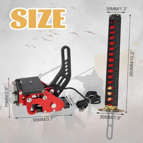 Vista 6 de YESHMA 64 Bit USB Katana Handbrake Samurai Sword PC Handbrake & Non-Contact Plus Hall Sensor Compatible With G252729920923 T500 T300,Professional