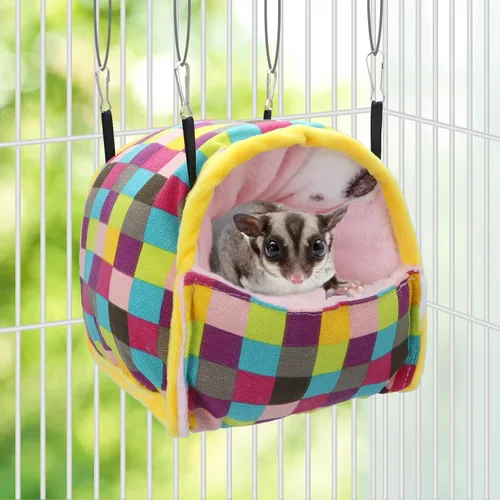 Vista 2 de Wontee Hamster Bed Hideout Sugar Glider Hamaca para animales pequeños, casa de cama cálida para hámsters, erizos, planeadores de azúcar, jerbos