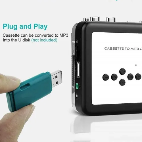 Vista 2 de Reproductor de casete portátil, convertidor de cassette USB a MP3, con función de reproducción, no necesita inversa automática de computadora