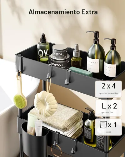 Vista 3 de Pipishell Carrito de almacenamiento delgado con ruedas, organizador de baño de 3 niveles y carrito de almacenamiento, carritos rodantes para baño