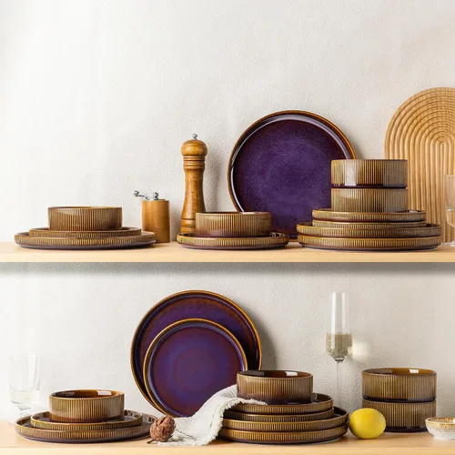 Vista 7 de TheTerra Juego de vajilla de cerámica para 4, juego de 12 platos y cuencos ligeros de porcelana, resistente a los arañazos, apto para horno