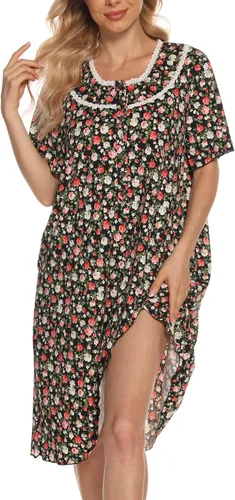 Vista 3 de COSUNIONY Camisones para mujer, de algodón suave, manga corta, para dormir, casual, con bolsillos
