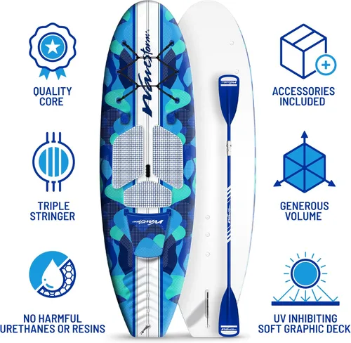 Vista 4 de WAVESTORM SUP Kayak híbrido de 9 pies y 6 pies con parte superior suave de espuma para adultos y niños de todos los niveles de kayak de remo, azul