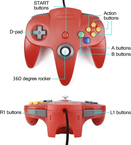 Vista 5 de Paquete de 2 controladores clásicos N64, miadore N64 con cable USB para PC, Joystick, N64 Bit USB con cable, controlador Joy pad para Windows, PC