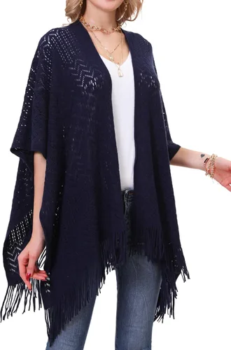 Vista 7 de Chal de punto para mujer Soul Young Ladies Fringe Knit Poncho Cardigan Capa