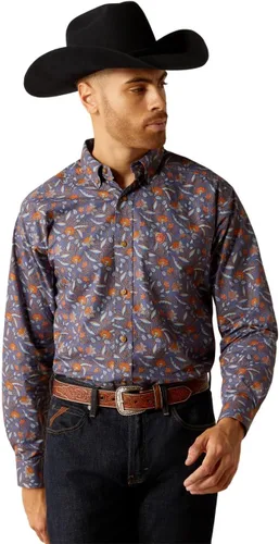 Vista 5 de Camisa de sarga con logotipo del equipo ARIAT de ajuste clásico para hombre Sea Scape USA 3X-Large Turkish Sea