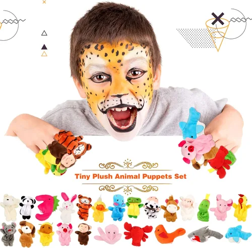 Vista 7 de Juego de 120 títeres de dedo de animales de peluche pequeños a granel, mini marionetas de dedo de peluche para espectáculos de marionetas