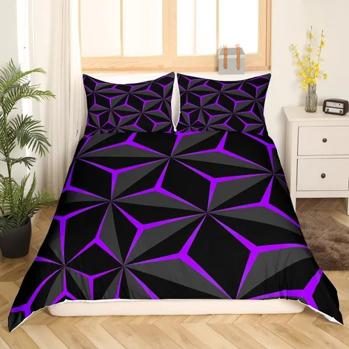 Vista 19 de Funda de edredón de panal para niños, hombres y niñas, juego de ropa de cama moderno con temática geométrica hexagonal, diseño de cuadrícula