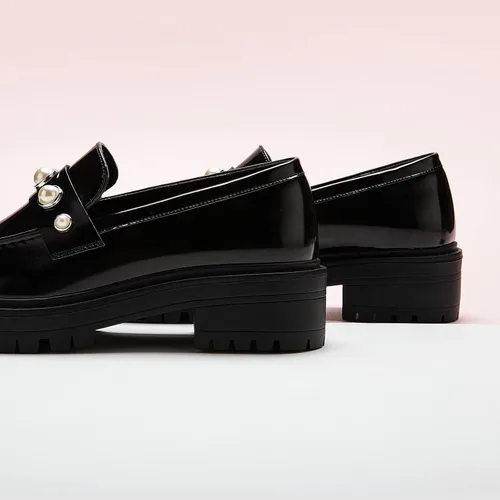 Vista 3 de C.Paravano Mocasines gruesos para mujer cómodos mocasines de plataforma con suela de lengüeta en negro, estampado exquisito