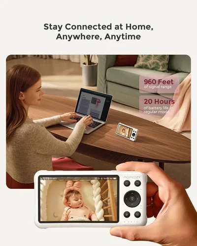Vista 9 de Momcozy Monitor de bebé inteligente WiFi con cámara y audio y máquina de ruido blanco Momcozy para dormir del bebé con luz nocturna