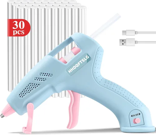 Vista 12 de Kit de pistola de pegamento caliente inalámbrica de 20 W con cargador tipo C, mini pistola de pegamento y palos con 30 barras de pegamento