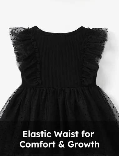 Vista 4 de PATPAT Vestido de tutú sin mangas de algodón para niña, vestido de encaje con volantes de malla