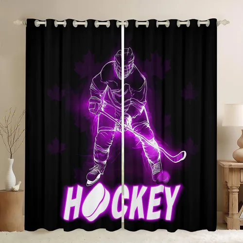 Vista 21 de Erosebridal Hockey Blackout Curtains for Boys,Blue and Black Sports Curtains & Drapes for Kids Teen,Ball Games Gamer Bedroom Decor,Ice Hockey Field