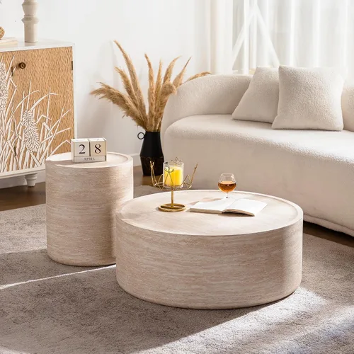 Vista 4 de Mesa de centro moderna, mesa de té central circular de 15.75 pulgadas, mesa de cóctel, mesas de centro redondas cilíndricas para sala de estar