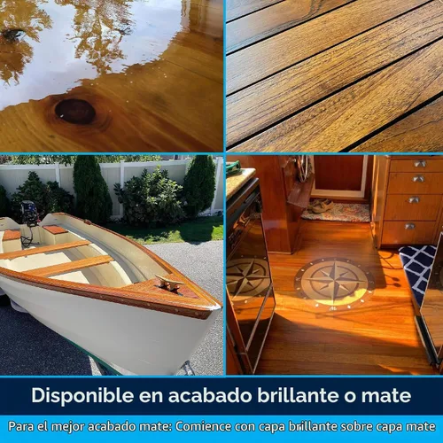 Vista 4 de TotalBoat Lust Marine - Barniz de alto brillo y acabado mate para madera, barcos, muebles de exterior (alto brillo, pinta)