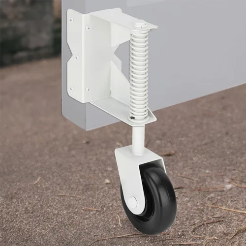 Vista 7 de Rueda resistente con resorte con placa de montaje universal de 360 grados para madera, puertas de metal, valla de PVC, 4 pulgadas, capacidad de 220