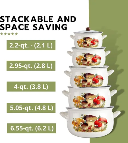 Vista 4 de STP GOODS Olla de aluminio esmaltado para setas y vientre, cazuela profunda con tapa de vidrio, utensilios de cocina, olla para sopa
