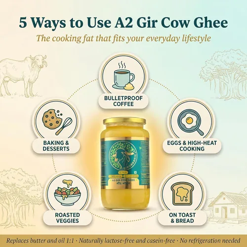 Vista 7 de GirOrganic Mantequilla A2 Ghee orgánica alimentada con pasto Mantequilla saludable alternativa A2 Ghee orgánica alimentada con pasto para cocinar