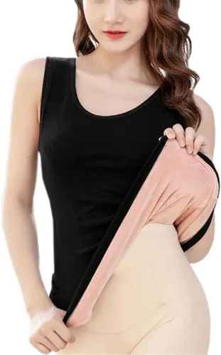 Vista 4 de Ropa interior de algodón con forro polar térmico para mujer, camiseta sin mangas, chaleco de capa base cálida