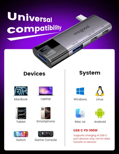 Vista 6 de MOGOOD Hub USB C 4 en 1 para Mac Adaptador multipuerto 100W USB 3.0