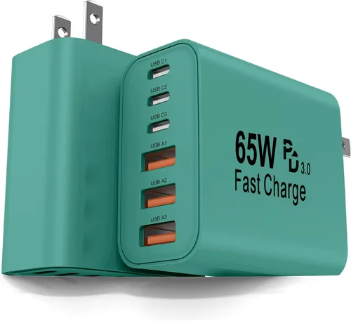 Vista 14 de FEEL2NICE Paquete de 2 bloques de cargador USB C de 65 W, bloque de carga rápida de pared de 6 puertos [3 PD USB-C y 3 QC USB-A] para iPhone 17 16