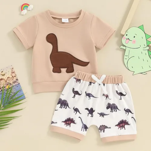 Vista 2 de Twopumpkin Verano Niño Niño Ropa de Bebé Camisetas de Manga Corta Top Y Pantalones Cortos Infantil Traje Neutral 6 9 12 18 24 Meses 2t