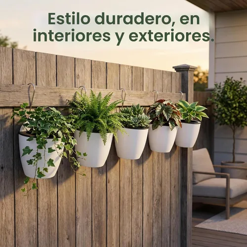 Vista 4 de Jucoan Paquete de 9 macetas colgantes de pared de riego automático para plantas de interior, maceta perezosa de plástico blanco de 5 pulgadas con 9