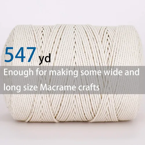 Vista 3 de Cuerda de macramé 3mm X 547 yardas sin teñir 100% algodón natural, cuerda de macramé de algodón trenzado de 4 hebras para colgantes de pared hechos