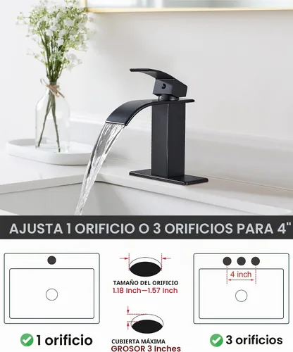 Vista 4 de Midanya Grifo de baño cascada 1 agujero, sin drenaje, negro mate