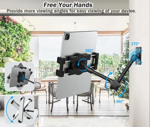 Vista 4 de Soporte de pared ajustable para tableta, soporte de pared con brazo giratorio para tableta, base de taladro de metal, soporte para iPad