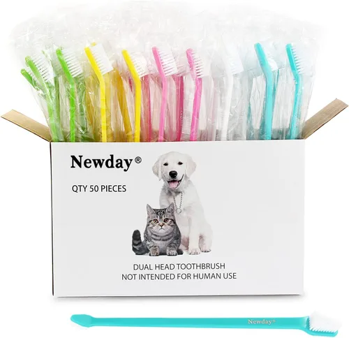 Vista 9 de Newday 50 cepillos de dientes de doble cabeza para perros y gatos, cerdas súper suaves, cepillo de dientes para el cuidado bucal, cepillo de dientes