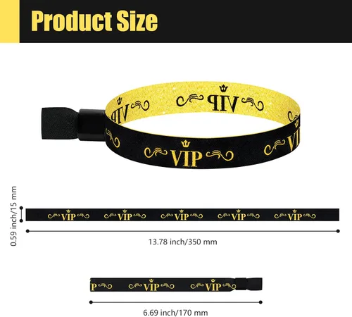 Vista 2 de 100 piezas de pulseras VIP de tela para eventos, pulseras VIP desechables para eventos, pulseras VIP de colores para eventos, para conciertos Negro