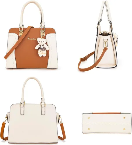 Vista 4 de Soperwillton Monederos para mujer, bolso cruzado de hombro, asa superior, bolsa de mano, cartera, juego de 3 piezas beige/marrón